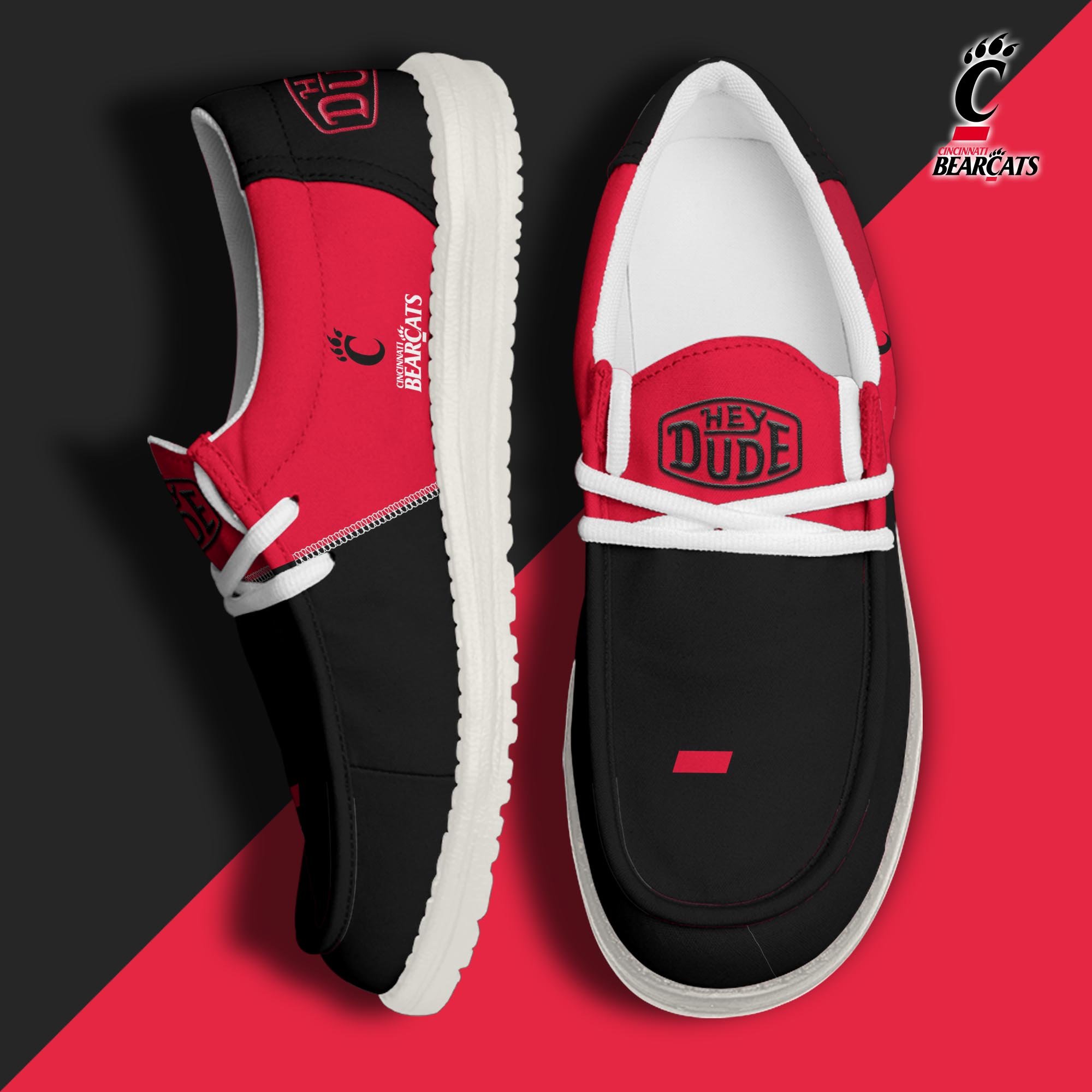 NCAA Cincinnati Bearcats Football Hey Dude Canvas Loafer Shoes Custom Your Name, Sport Shoes For Fan, Fan Gifts ETRG-60921